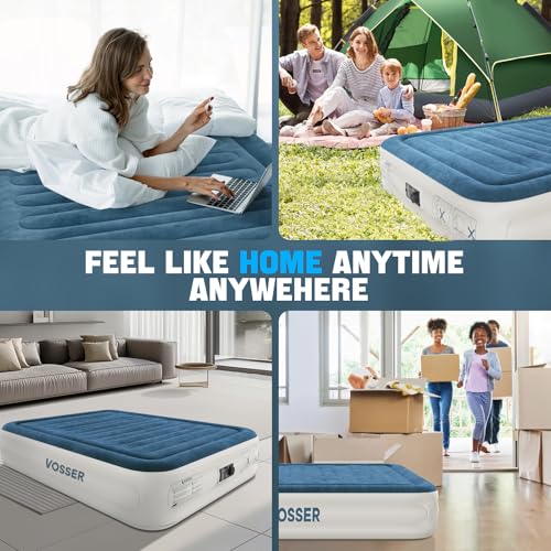 Air Mattress Full with Built in Pump,Inflatable Mattress 2 Mins Self-Inflation/Deflation,Thicker Blow up Mattress Leak-Proof,Flocked Top Air Bed with Storage Bag for Home, Camping & Guests