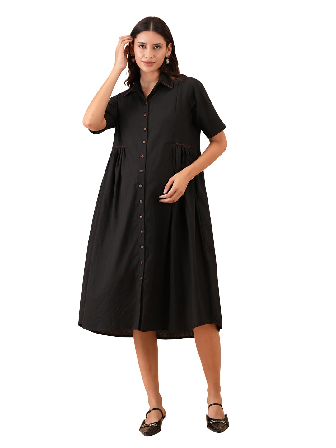 The Mom Store Maternity & Nursing Midi Dress for Women | Pregnancy & Postpartum Wear | Cotton Flex Dress for New Mom | Trendy Stylish Comfortable Feeding Dress for Womens | Causal Office Formal Wear-image-24