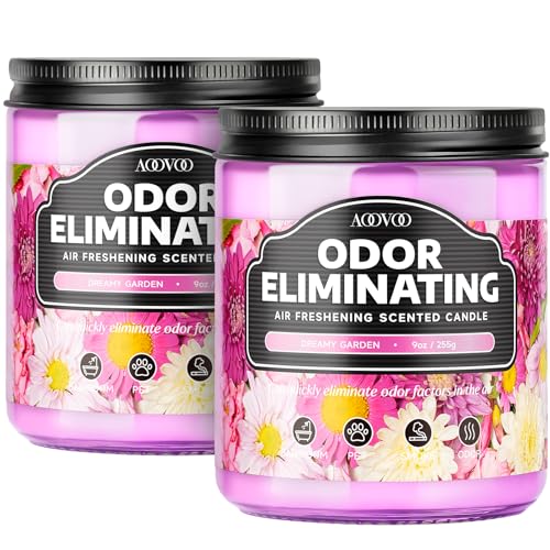 Image of AOOVOO Dreamy Garden 2 Pack Odor Eliminating Highly Fragranced Candle - Eliminates 95% of Pet, Smoke, Food and Other Smells Quickly, Non Toxic Air Freshing Soy Candle, 18 oz Up to 100 Hours Burn time