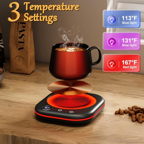 Image of Mug Warmer Upgraded,Coffee Mug Warmer for Desk LEDs Light 3 Temp Settings (113-167F) 1-12H Timer 4 H Auto Shut Off Beverage Cup Candle Warmer for Coffee Tea Milk(Black)