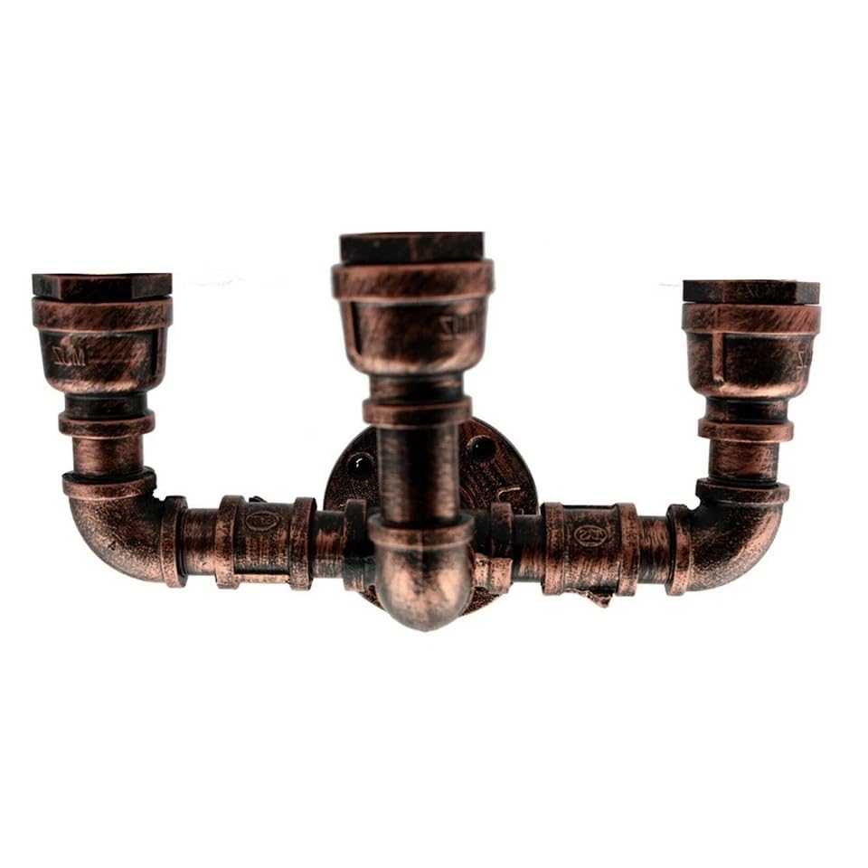 LEDSone Steampunk Industrial Wall Light, Rustic Red Water Pipe Wall Sconce, Vintage E27 Indoor Wall Lamp, 3 Head Retro Wall Lighting Fixture for Bedroom Living Room Hallway Corridor Stairs