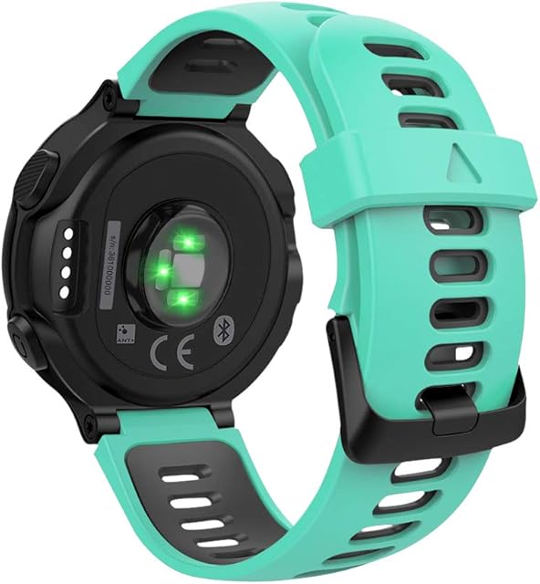 MoKo Watch Strap Compatible with Garmin Forerunner 735XT/220/230/235/235 Lite/620/630 Smart Watch, Soft Silicone Adjustable Replacement Band fit Approach S20/S6/S5 - Mint Green & Black