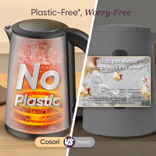 Image of Cosori Stainless Steel Electric Kettle, Plastic-Free Interior, 1.5L, Silver | Cool-Touch Double-Wall, Auto Shut-Off, Boil-Dry Protection, Tea Kettle, Hot Water Boiler, 1500W