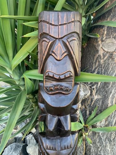 Set de estatuas talladas de dioses Tiki hawaianos 39 x 6 pulg miniatura 2