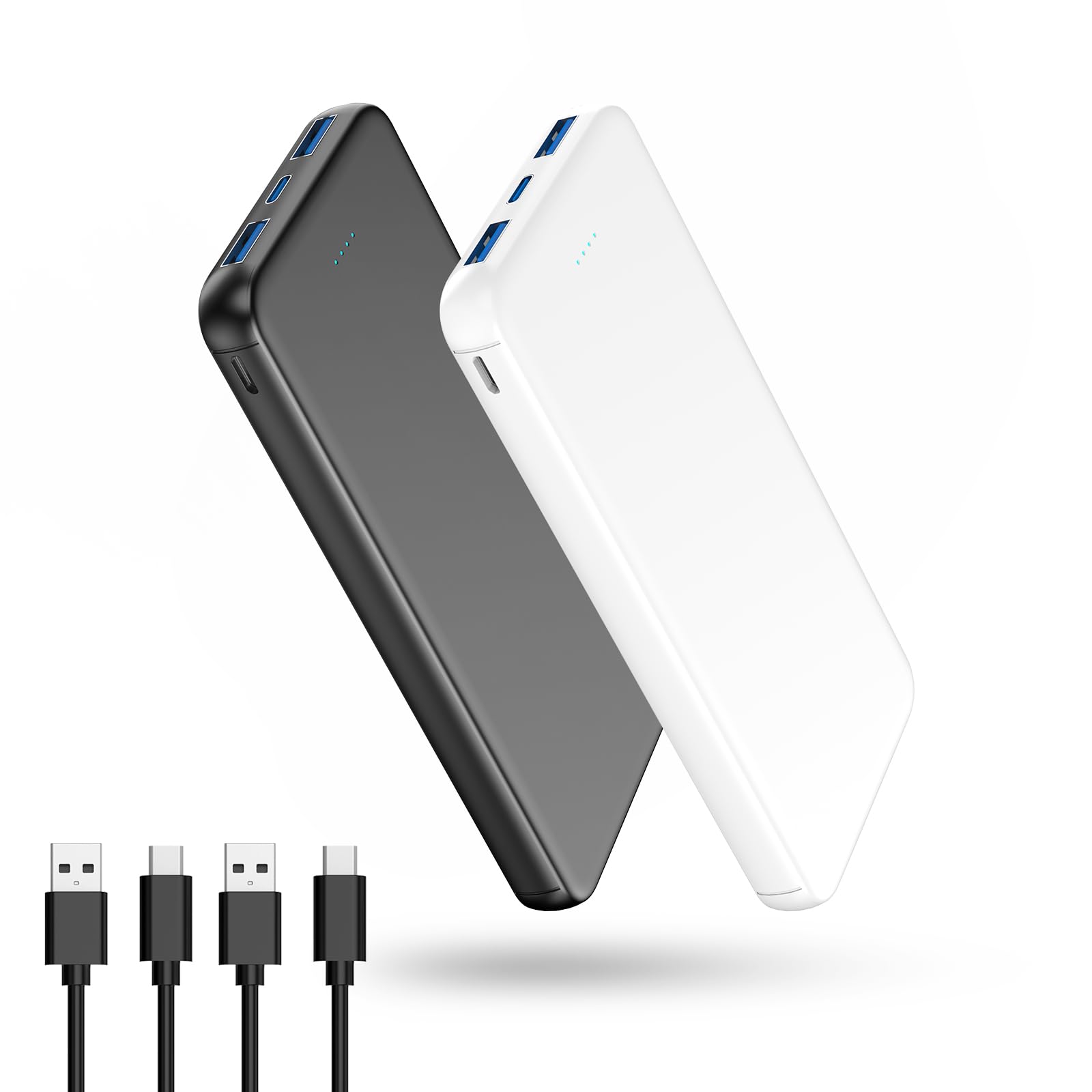 VANYUST S21 Portable Charger, Power Bank 10000 mAh 2-Pack, USB-C in/Out Fast Charging External Battery Pack Compatible for iPhone 15 14 13 12 11 X Samsung S22 S21 Google iPad etc(Black & White)