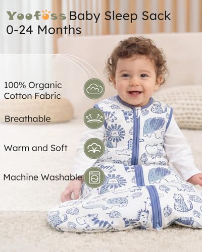 Image of Yoofoss Baby Sleep Sack 0-6 Months, 1.5 Tog Baby Wearable Blanket with 2-Way Zipper, 100% Cotton Organic Fabric Winter Infant Sleeping Sack, Warm Soft Comfy