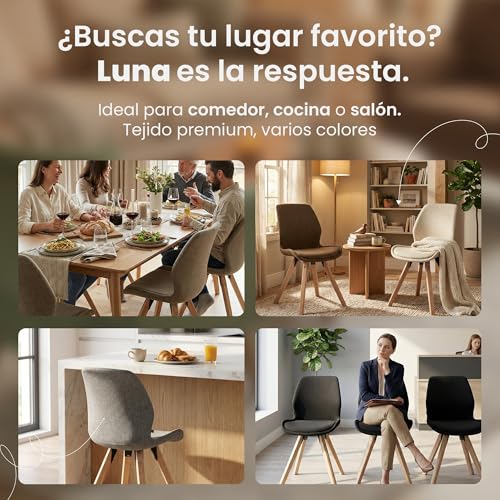 Miniatura 4 de Clp Juego De 4 Butacas De Salón Luna Con Base De Madera I Set De 4 Sillas De Cocina Nórdicas En Tela, Terciopelo O Polipiel, Color:Negro, Material De Base:Tela