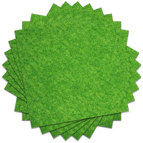 Nogeqi Lot de 8 mini tapis de gazon artificiel 15 x 15 cm, tapis de pelouse, décoration d'herbe artificielle, vsimulation de pelouse pour modélisme, maison de poupée, jardin miniature, micro-paysage