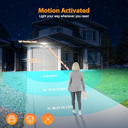 Onforu 120W Smart LED Security Lights Motion Sensor Outdoor 5 Heads, 340° Illumination WiFi Alexa Flood Light 12000LM APP Control, 2700K-6500K Exterior Motion Detector, IP65 Wall Light for Yard, Balck - 3