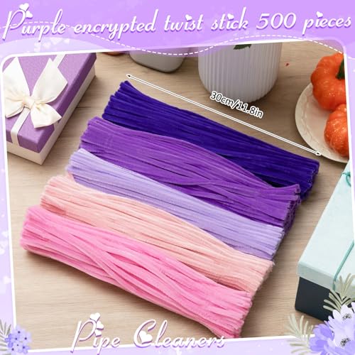 Image of Peryiter 500pcs Pipe Cleaner Craft Pack, Dark Pink & Purple Flower, 12 Inch | Chenille Stems for DIY Flower Bouquets, Graduation Bouquet Crafts, Fuzzy Sticks for Handmade Flowers, DIY Gift, Art Projects