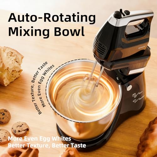 Image of 4.8QT 2-in-1 Stand Mixer, Electric Kitchen Mixer with Auto-Rotating Bowl & Tilt-Head, 5-Speed 250W Turbo Baking Machine for Beginners with Beater & Dough Hook for Cookie, Bread, Cake (Black)