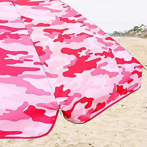 Beach and Grass Umbrella with Matching Travel Carrying Bag - Large 7 Feet 5 Inches Tilting Telescopic Aluminum Pole - Twist Sand/Grass Anchor - Wind Air Vent - Fiberglass Ribs (Camouflage Pink)