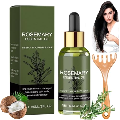 Aceite de Romero Para el Cabello, Reparar el Cabello Seco,Cosméticos Naturales Puros, Rosemary Oil,Estimular el Crecimiento del Cabello y Cabello y la Piel para Mujeres y Hombres (60ml, 1pc)