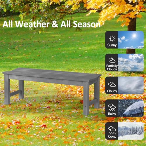 Image of Outdoor Bench, 2-Person Patio Backless Bench Holds up to 800lbs, Weatherproof Garden Bench that Never Rot and Fade, Suit for Backyard, Porch, Patio, Deck and Entryway (Grey)
