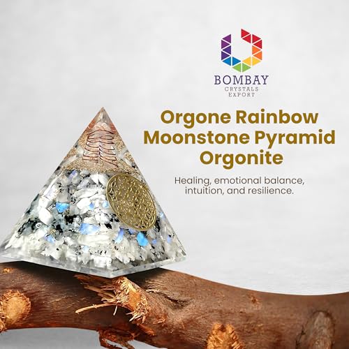 Image of Rainbow Moonstone Orgone Pyramid - Handcrafted Healing Crystal for Positivity, Strength, Meditation, Yoga, Reiki & Chakra Balancing