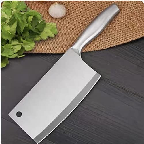 Image of 7 inch Kitchen Meat Cleaver Knife, High Carbon Stainless Steel Ultra Sharp Knife for Meat & Vegetable, for Bonning, Chopping, Cutting, Silver, Pack of 1
