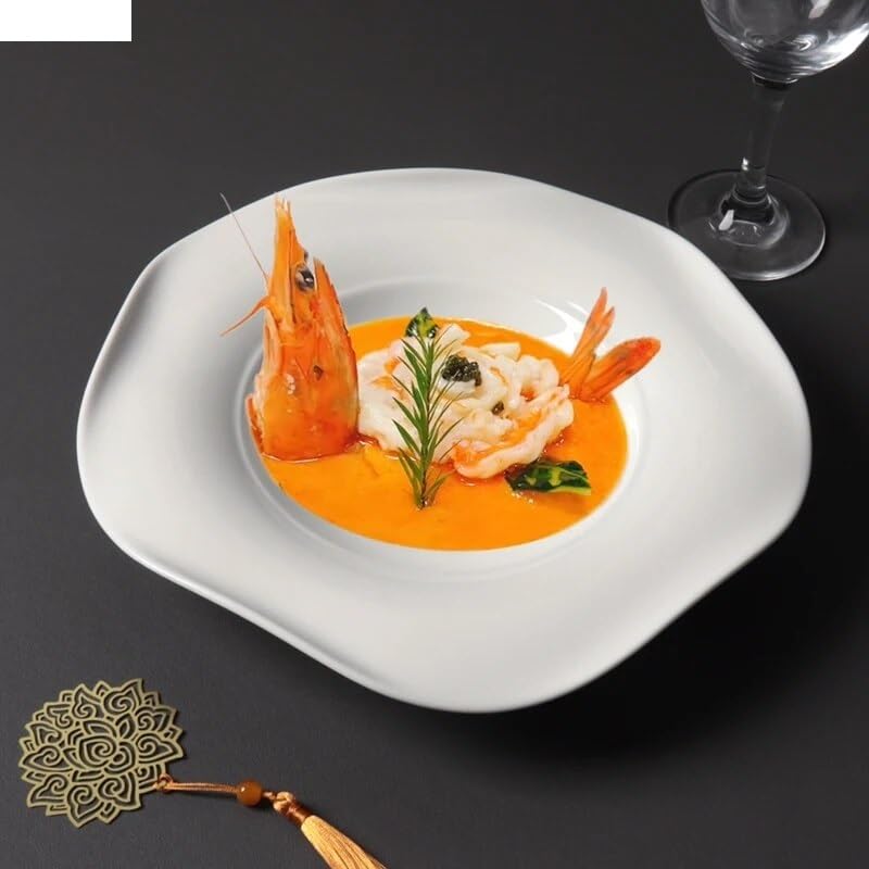 Forniture Per Feste Piatto piano in ceramica Forma irregolare Pasta Sushi Piatto da bistecca Ristorante semplice Tinta unita Stoviglie Vassoio da dessert Piatti da cucina Piatto freddo Piatti Della Fe