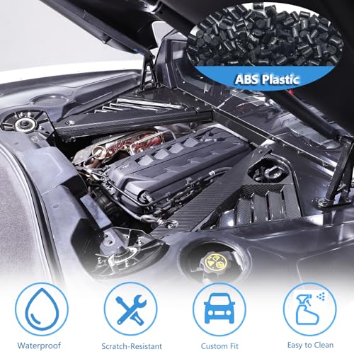 Image of Engine Bay Panel Cover Trim Compatible with Chevrolet Corvette C8 Stingray 2020-2024 ABS 2PCS,Engine Compartment Left and Right Protection Leakproof Cover Trim Accessories (Carbon Fiber Pattern)
