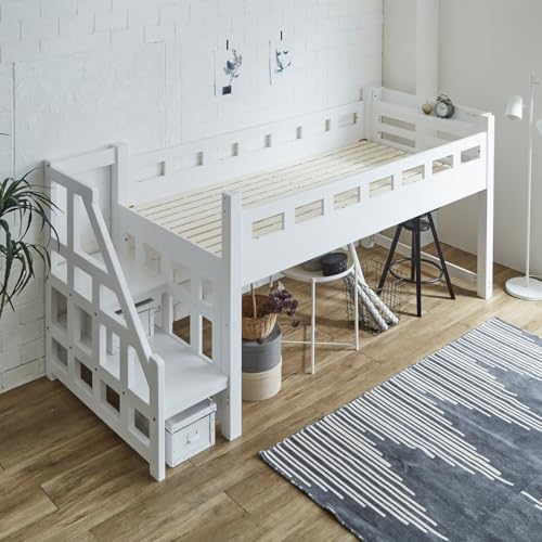 木製ロフトベッド 階段付き シングル BTM 【感謝デー☆全品5%OFF】ロフトベッド 階段付き 天然木 シングル