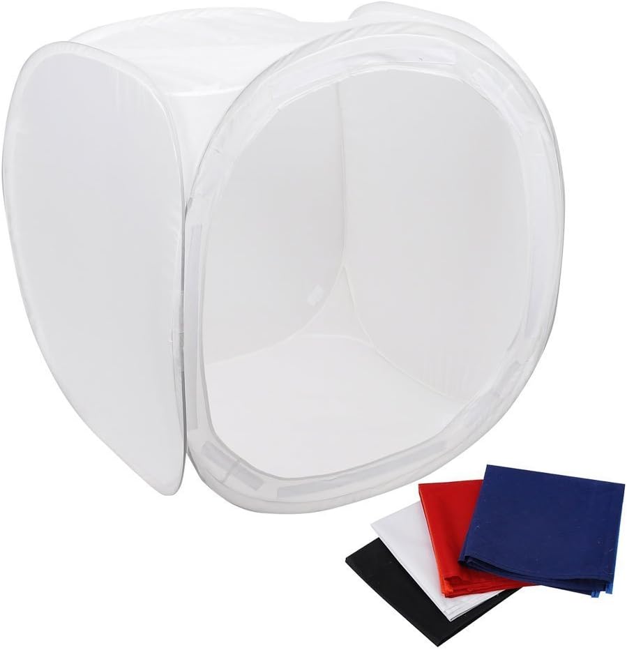 Vnosdalgi 24 inch/60x60x60 cm Portable Photo Studio Light Shooting Tent + 4 Backdrops (Black White Red Blue) + Carry Case for Pro Pictures