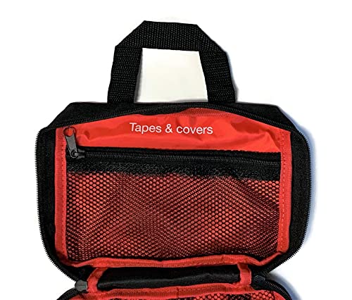 Image of Red and Black First Aid Bags - Build Personal First Aid Kit, Zippered Pouches, Labeled Net Pockets, Pack of 3 Bags