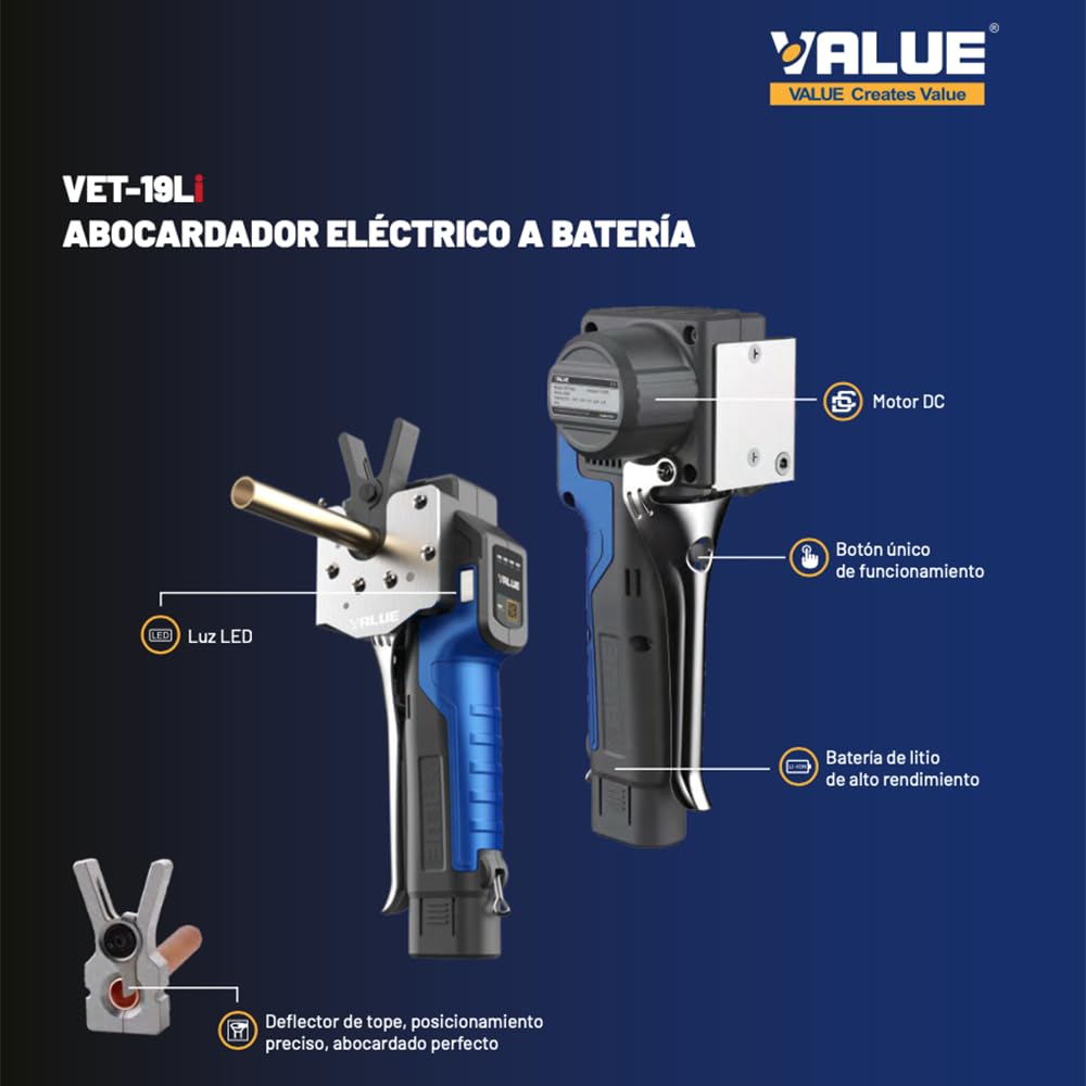 ABOCARDADOR ELÉCTRICO VALUE MODELO VET-19LI CON MALETÍN INCLUIDO