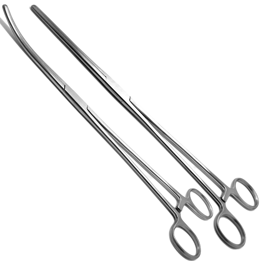 WAJEES Hemostats Curved and Straight 12” 2 Pcs Pean Forceps Hemostat Forceps Tweezer, Hemostat Clamps Fishing Forceps Set Locking Small Forceps