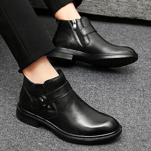 Men's Print Genuine Leather Boots,Fall Winter High Height Bukle Strap Formal Business Chunky Ankle Booties 5