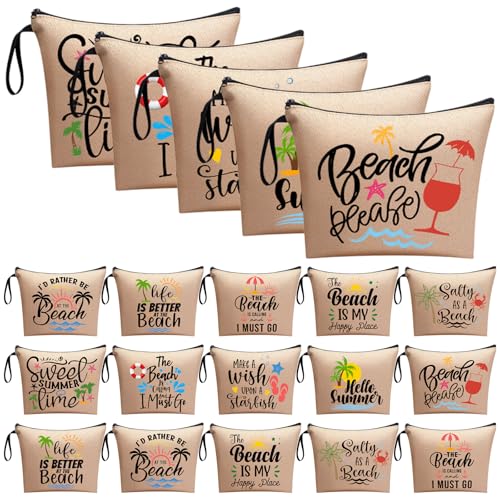 20 Pcs Bulk Beach Makeup Bags - Summer Beach Accessories Toiletry Cosmetic Pouch Zipper Bags, Cruise Travel Essentials Survival Kit Gifts Party Favors for Women Teens Clients Friends