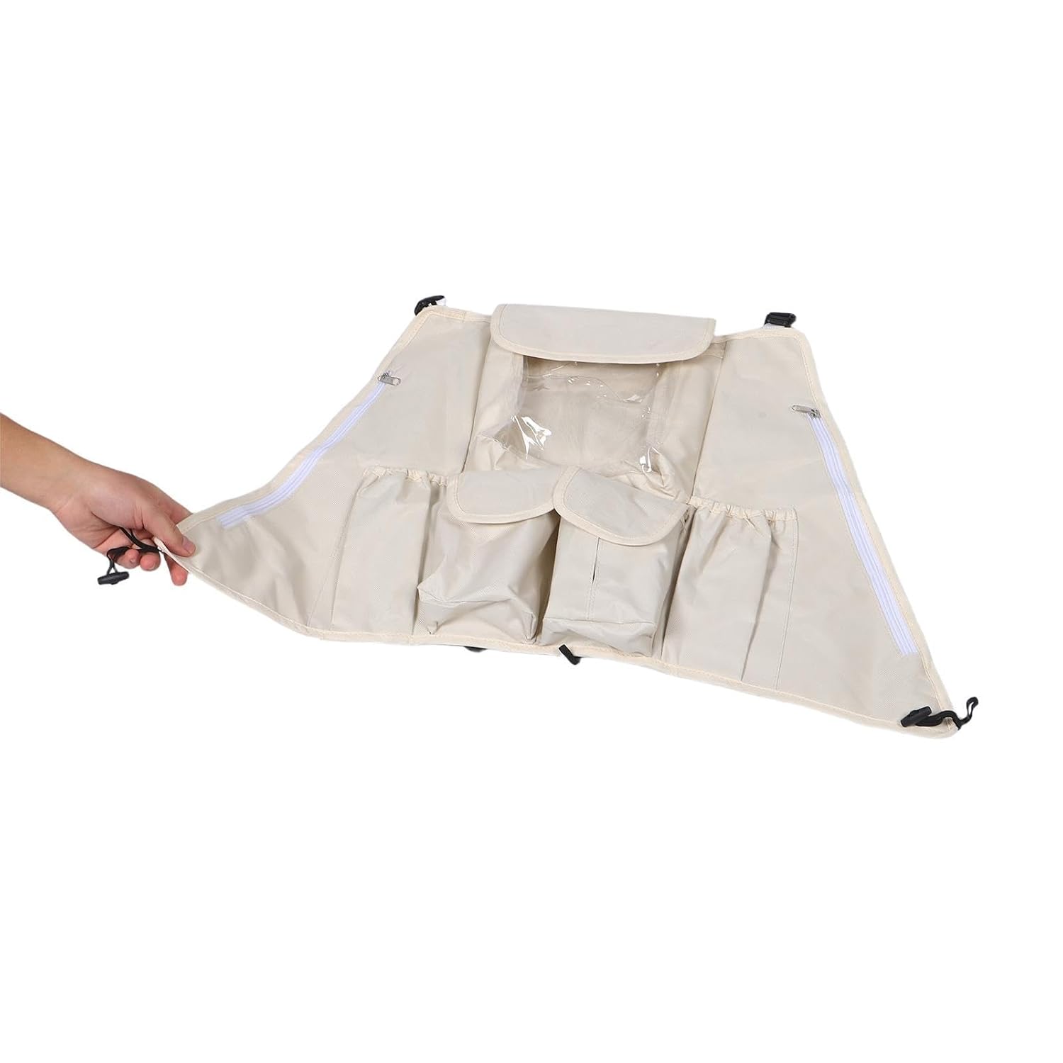Baby Stroller Hanging Bag, Hanging Diaper Bottle Bag with Multiple Pockets, Large Capacity for Baby Essentials, Pram Gear for Travel Daily Outings Beige
