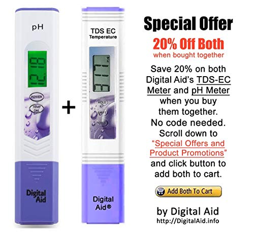 Ph Meter And Temperature Meter. Digital Aid Professional Quality Water Test Meter. Large Back-Lit Lcd Screen. Range 0.00 To 14.0 Ph; 32° - 140°F. 3 Free Buffer Solution Powders. #TOP2