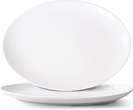 Serving Platters Set of 2 14 Inch Oval White Serving Platters, Large Porcelain Serving Platter Set for Party, Appetizers, Charcuterie, Sushi & Dessert, Microwave & Dishwasher Safe
