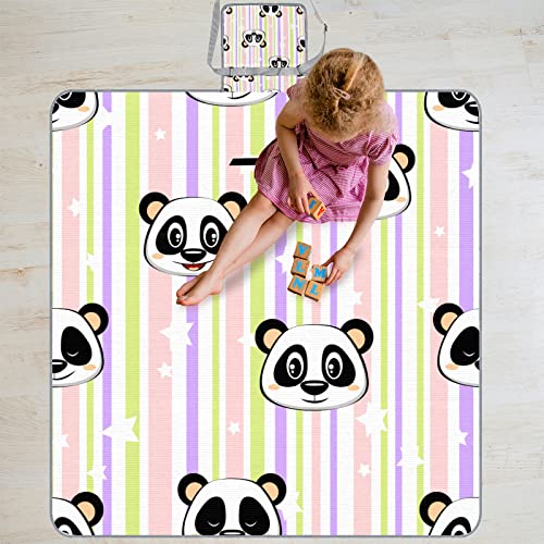 Bardic Cobertor de piquenique tapete de praia panda listrado estrelas coloridas, suporte impermeável