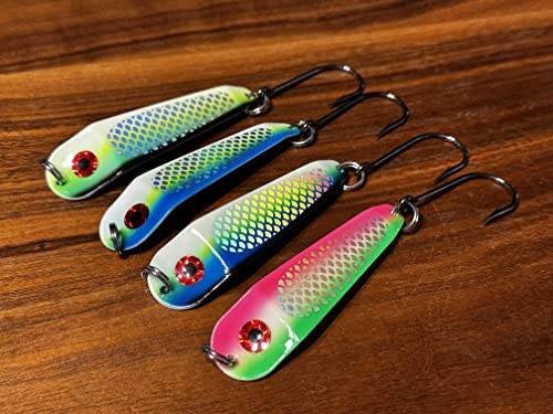 Loony Spoons - Salmon Fishing Lures (3 3/8" - Set Of 4) - Great For Lake Trout - Char - Walleye #TOP7
