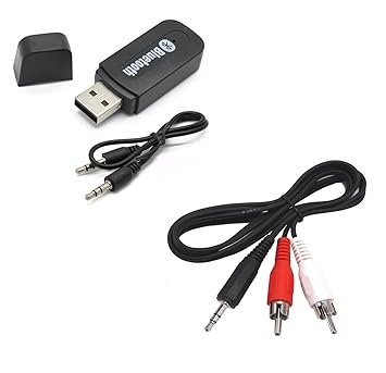 YELLOWFIN Portable USB Bluetooth Dongle + RCA Aux Cable, 3.5mm to 2-Male | Music Receiver for TV Phone PC Car Speakers