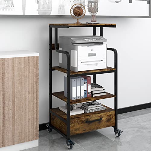 Natwind 4-Tier Multiple Printer Stand With Drawer Mobile Double Printer Cart With Adjustable Shelves Large Storage Rack On Wheels For Home Office Study Kitchen (Retro) #TOP7