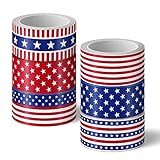 Whaline 6 Roll 4th of July Washi Tape Patriotic Star Stripe Wide Masking Tape 16.4ft x 1.2in USA Flag Red Blue White Decorative Paper Tape for Independence Day Scrapbook Gift Wrapping DIY Art Crafts