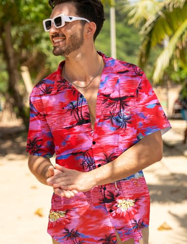 Image of Yoimira Hawaiian Shirts for Men, Print Mens Casual Short Sleeve Button Down Shirts Floral Aloha Beach Shirt