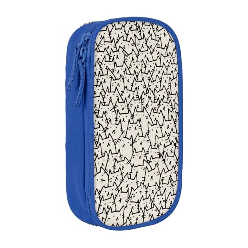 猫のパターンペンケース 筆箱 文具ケース おしゃれ 筆袋 鉛筆ケース 鉛筆のサック 中高校生 軽量 収納バッグ 学生 子供 誕生日 入学ギフト 大容量 ダブルレイヤーBlue