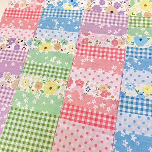 Image of Cotton Fabric DIY Making Supplies Quilting Patchwork Fabric Fat Quarter Bundles DIY for Quilting Cotton Patchwork Cushions (42pcs pinkgreen, 10cm*10cm)