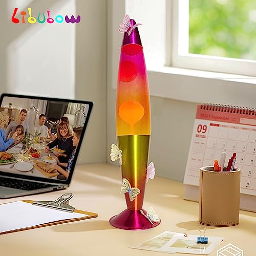 Image of 16 Inch Rainbow Motion Lamp with Butterfly Embroidery, 2 Bulbs, Mood Lighting Butterfly Lamp, Relaxing Night Light for Adults, Teens and Kids, Room Decor, Present, Purple Orange Yellow