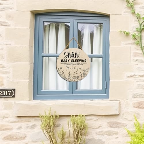 Image of Gwisml Baby Sleeping Sign for Front Door,Please Do Not Knock Or Ring Doorbell Wood Sign,No Soliciting Sleeping Baby Wood sign for House Nursery Door Knob Decor 2