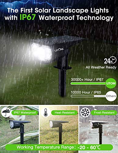 LITOM 12 LEDs Solar Landscape Spotlights, IP67 Waterproof Solar Powered Wall Lights 2-in-1 Wireless Outdoor Solar Landscaping Lights for Yard Garden Driveway Porch Walkway Pool Patio 2 Pack Cold White