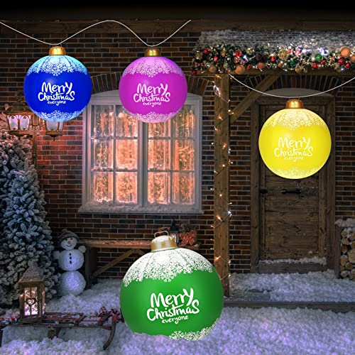 Christmas Decorations, 24In Giant Christmas Ornaments For Outdoors With Remote Control Battery Powered Led Light, Pvc Inflatable Christmas Ball Suitable For Holiday Garden Patio Party Decor(Green) #TOP2
