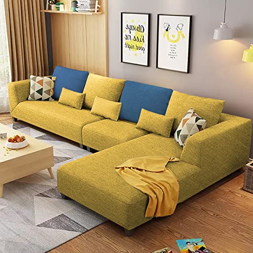 Image of Galib LHS 6 Seater L Shape Sofa Set for Living Room (Yellow Fabric)