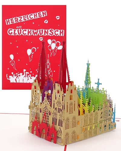 Cologne Cards Pop Up Karte Köln Kölner Dom - Herzlichen Glückwunsch – 3D Geburtstagskarte als Souvenir, Geschenk, Fanartikel & bunte 3D Glückwunschkarte Pop-Up Karten