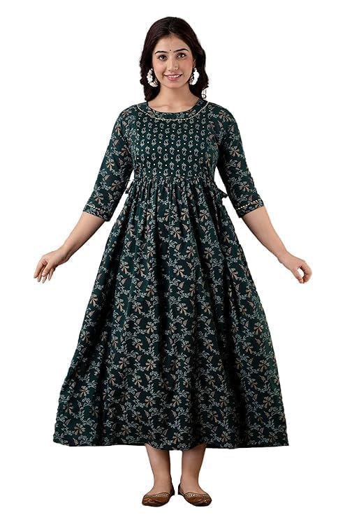 Anuom Women's Cotton Floral Printed Maternity Feeding Kurti with Zipper Maternity Gown for Women - Image 2