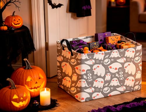 Image of CLOCOR Rectangular Storage Basket Empty,Gift Basket,Waterproof Storage Bin with Handles,Room Decor(Cute Ghost Halloween)
