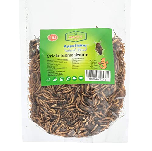 Amzey Appetizing Mealworms with Natural Dried Crickets (8oz) All Natural 100% Non-GMO, Food for Breaded Dragons, Chicken, Fish, Ducks, Wild Birds, Turtles, Hedgehogs
