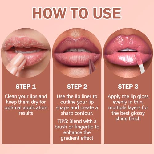 Lip Liner & Gloss Lipstick Combo - 2 in 1 Dual-Ended Lip Combo Set, Nude Brown Velvet Matte Lip Liner & Buildable Light Brown Glowy Lip Gloss Kit for Women, Long Wear Shiny Plumping Finish, 06